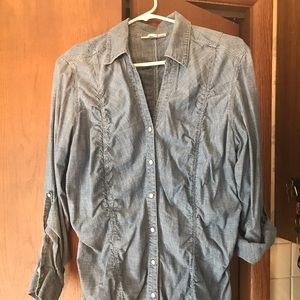 Blue Jean Shirt with Ruched front and back.